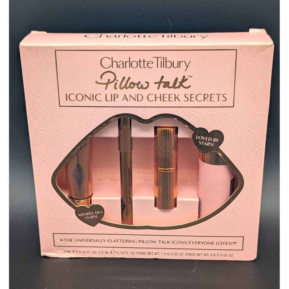 Charlotte Tilbury Pillow Talk Iconic Lip & Cheek Secrets Set 4pc Lip Trio